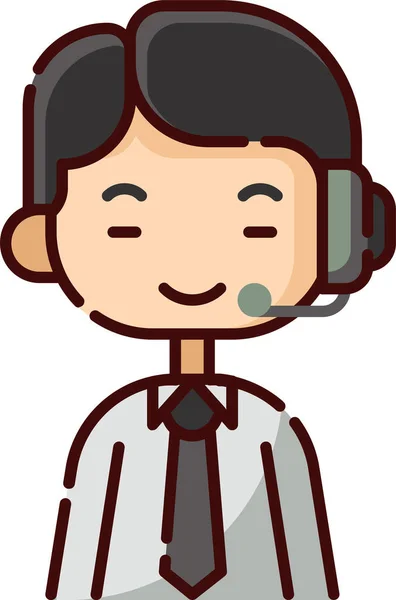 Avatar Jongen Call Center Icoon Gevulde Outline Stijl — Stockvector