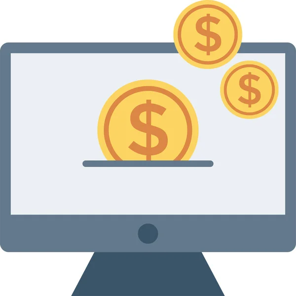 Bankcomputer Valuta Pictogram Platte Stijl — Stockvector