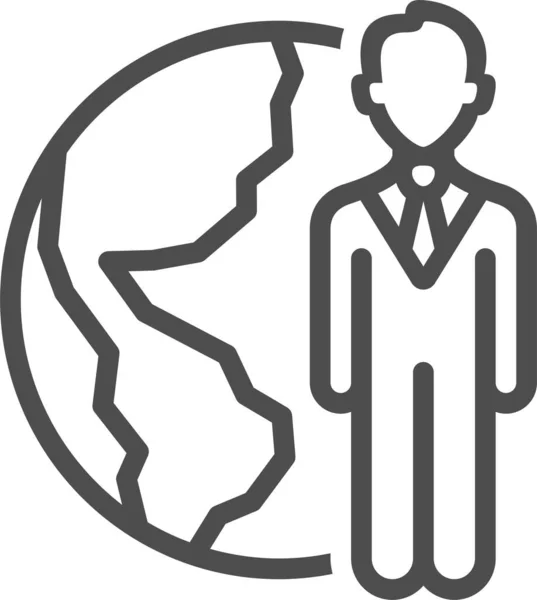 Businessman Earth Man Icon Outline Style — Stock vektor