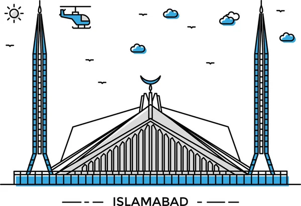 Membangun Ikon Capital Islamabad Dalam Gaya Isi Garis - Stok Vektor