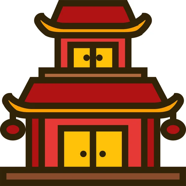 Buddhism China Religie Chineză Anul Nou Icoană Stil Plin Contur — Vector de stoc