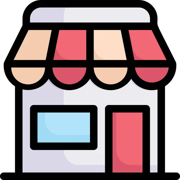 Οικοδόμηση Εικονίδιο Της Αγοράς Ηλεκτρονικού Εμπορίου Στην Κατηγορία Shopping Ecommerce — Διανυσματικό Αρχείο