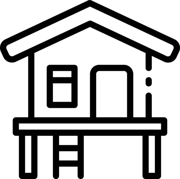 Bungalow Cottage Vakantie Icoon Omtrek Stijl — Stockvector