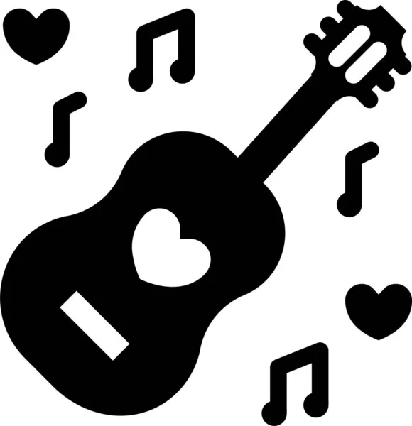 Icono Música Amor Guitarra Estilo Sólido — Vector de stock