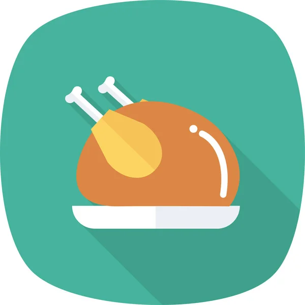 Poulet Nourriture Frit Icône Dans Style Ombre Longue — Image vectorielle