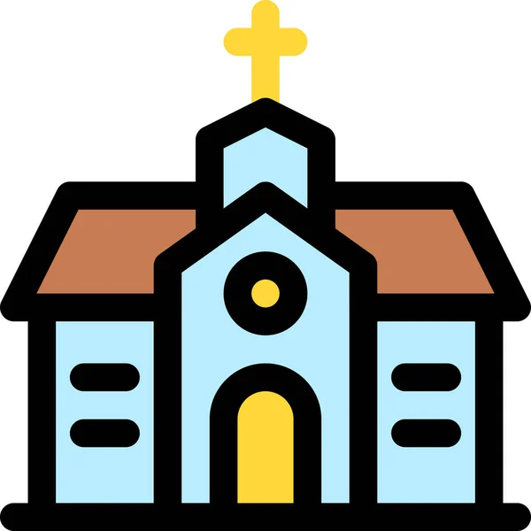 Icono Capilla Católica Catedral Estilo Contorno Lleno — Vector de stock