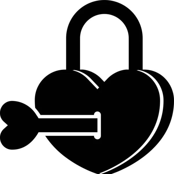 Heart Key Lock Love Icon Solid Style — Stock Vector