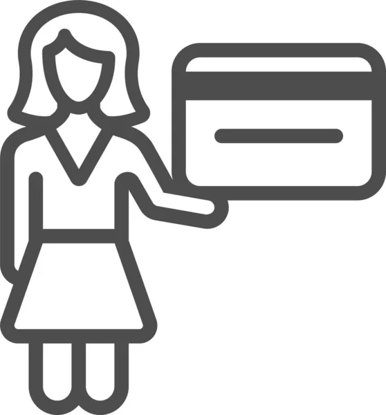 Femme Affaires Achetant Icône Carte Crédit Dans Style Contour — Image vectorielle
