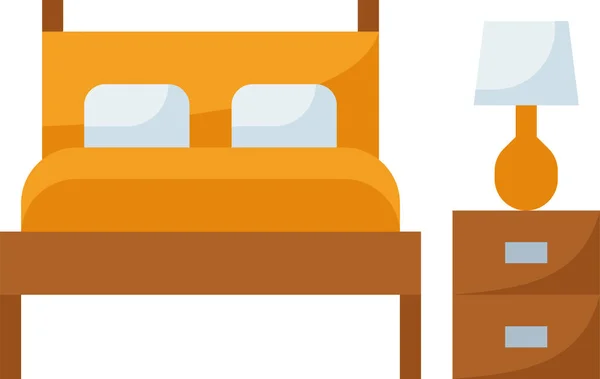 Ikon Perabotan Kamar Tidur Dalam Gaya Datar - Stok Vektor