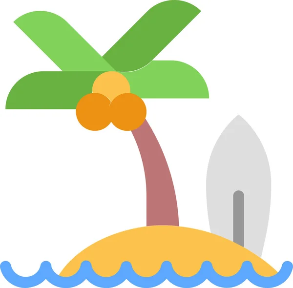 Strand Kokosnussinsel Urlaubs Ikone Flachen Stil — Stockvektor