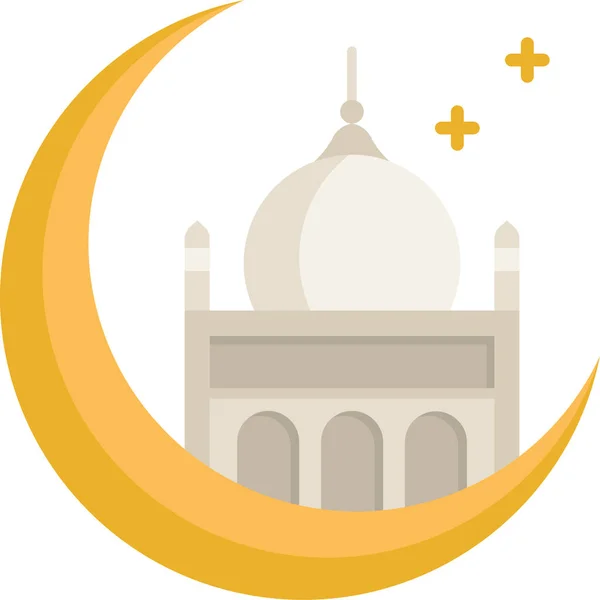 Ícone Mesquita Lua Islâmica Estilo Plano — Vetor de Stock
