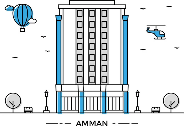 Ikon Bangunan Arsitektur Amman Dalam Gaya Isi Garis - Stok Vektor