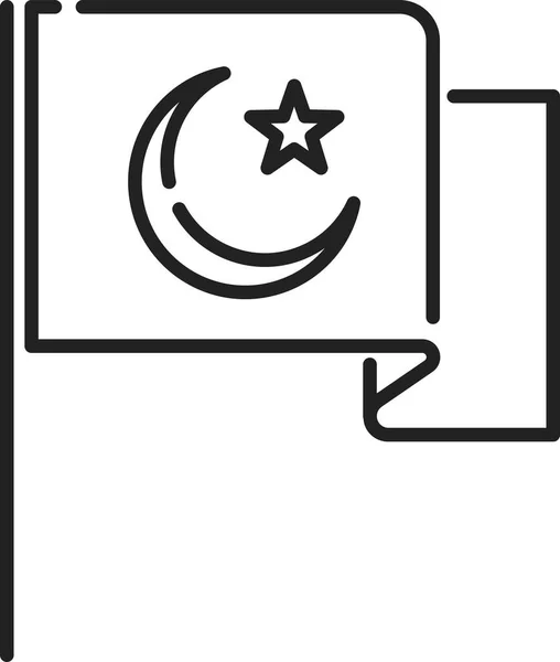 旗イスラムの月のアイコンをアウトラインスタイルで — ストックベクタ