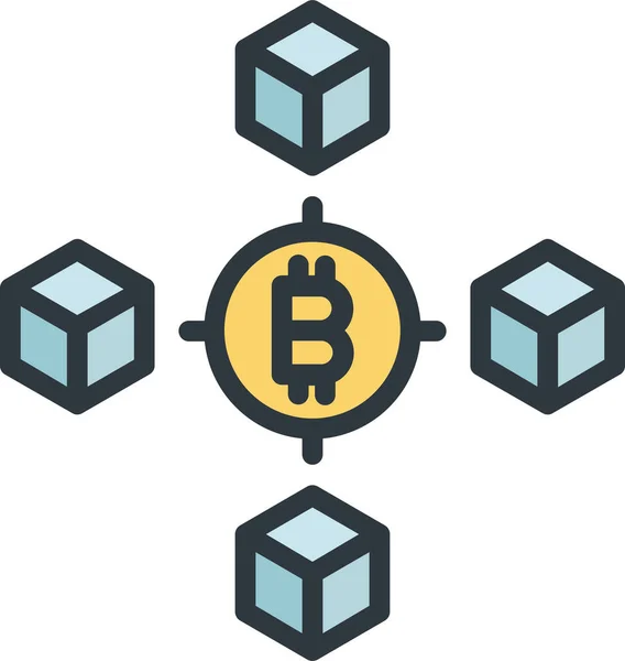 Bitcoin Blockchain Business Ikone Ausgefülltem Outline Stil — Stockvektor