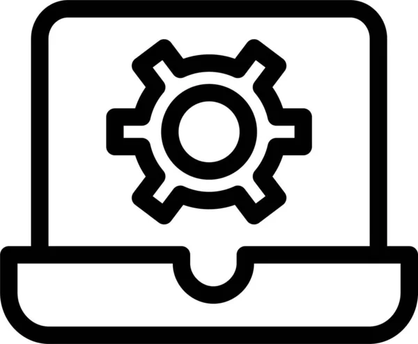 Ikona Laptopa Przekładni Komputerowej Stylu Zarysu — Wektor stockowy