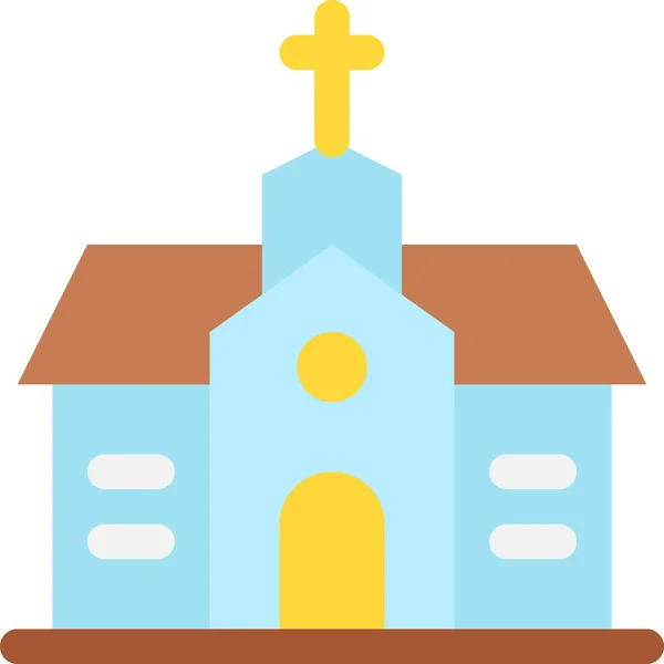 Cathedral Catholic Chapel Icon Flat Style — Stock Vector