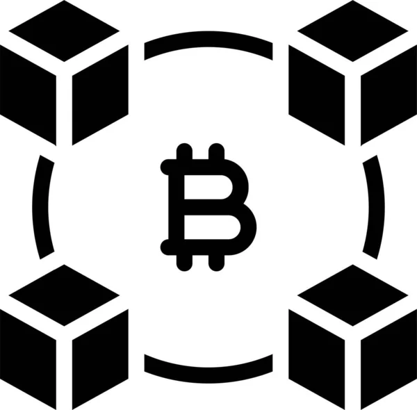 Bitcoin Blokk Lánc Üzleti Ikon Szilárd Stílusban — Stock Vector