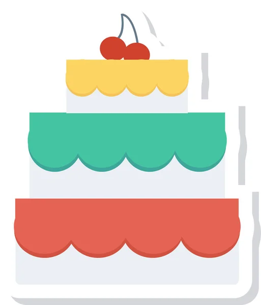 Birthday Cake Cherry Icon Flat Style — Stock Vector