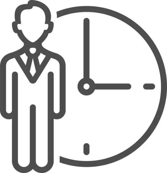 Homme Affaires Horloge Icône Délai Dans Style Contour — Image vectorielle