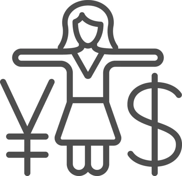 Banker Businesswoman Currency Icon Outline Style — Stock Vector