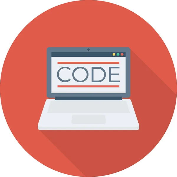 Codering Ontwikkeling Laptop Icoon Lange Schaduw Stijl — Stockvector