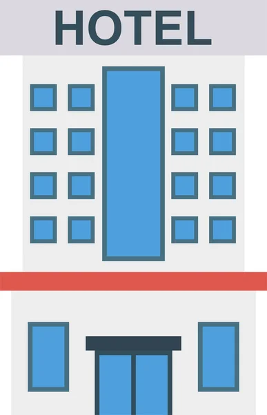 Gebouw Hotel Plaza Icoon Platte Stijl — Stockvector