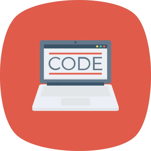 Codering Ontwikkeling Laptop Icoon Platte Stijl — Stockvector