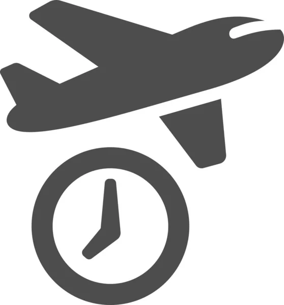 Airplane Clock Flight Icon Solid Style — Stock Vector