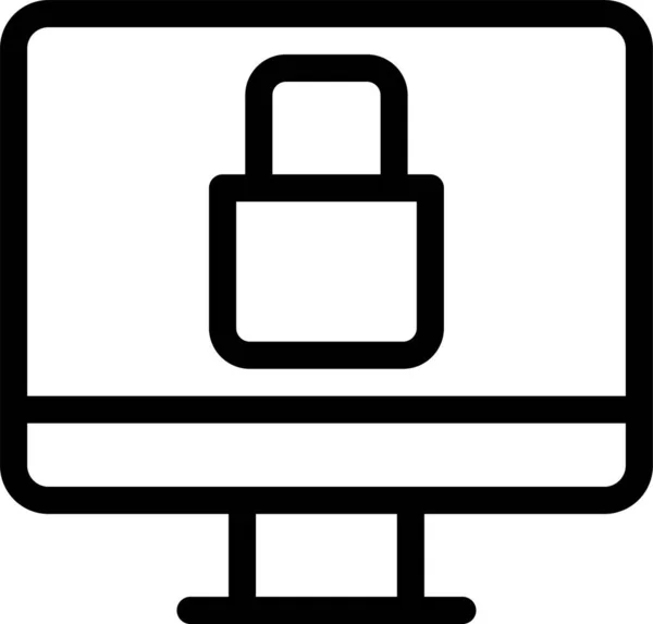 Computer Display Locked Icon Outline Style — Stock Vector
