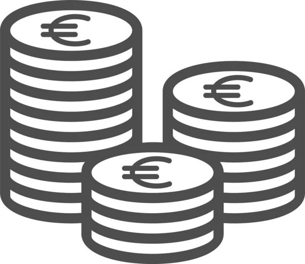 Pièces Cent Icône Euro Dans Style Contour — Image vectorielle