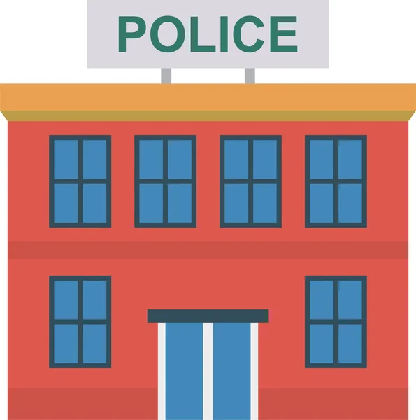 Apartamento Edificio Icono Policía Estilo Plano — Vector de stock