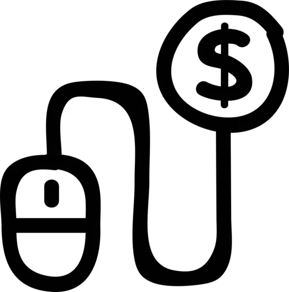 Kliknij Ikonę Myszy Pieniądze Ręcznie Rysowane Stylu — Wektor stockowy