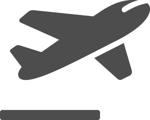 Avión Volando Icono Pista Aterrizaje Estilo Sólido — Vector de stock