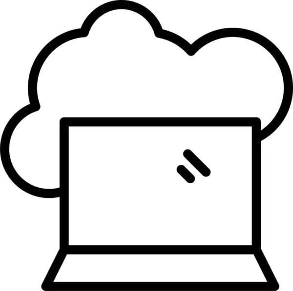 Ikona Laptopa Chmurze Bazy Danych Stylu Zarysu — Wektor stockowy