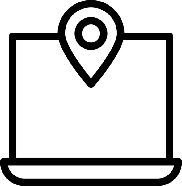 Laptop Locatie Kaart Pictogram Omtrek Stijl — Stockvector