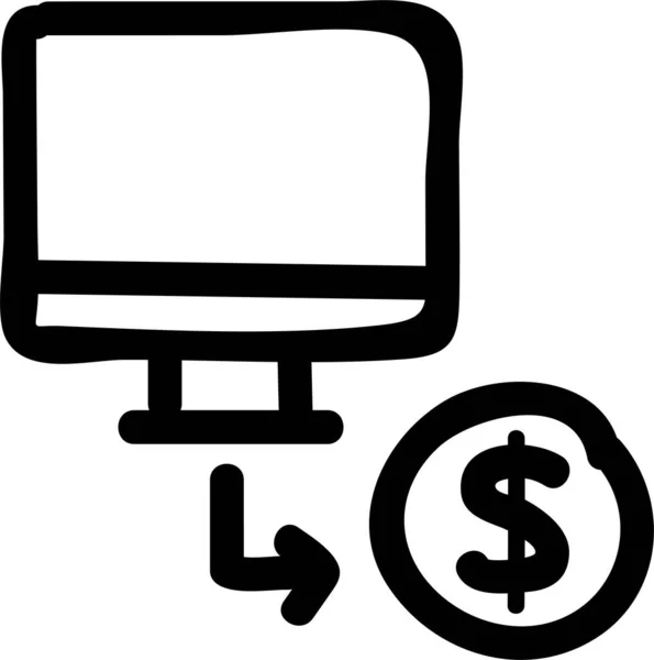 Ícone Computador Moeda Cent Estilo Desenhado Mão — Vetor de Stock