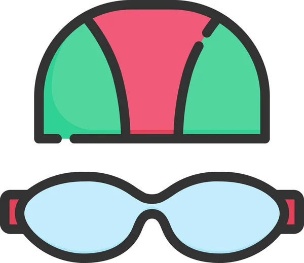 Gorra Gafas Icono Piscina Estilo Contorno Lleno — Vector de stock