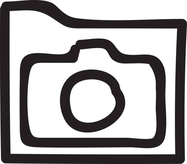 Répertoire Caméra Icône Documentation Dans Style Dessiné Main — Image vectorielle