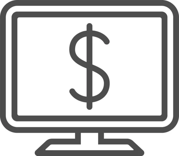 Monitor Ordenador Financiar Icono Banca Móvil Estilo Esquema — Vector de stock