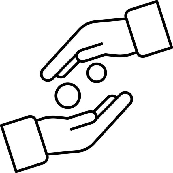 Cash Donatie Hand Pictogram Omtrek Stijl — Stockvector