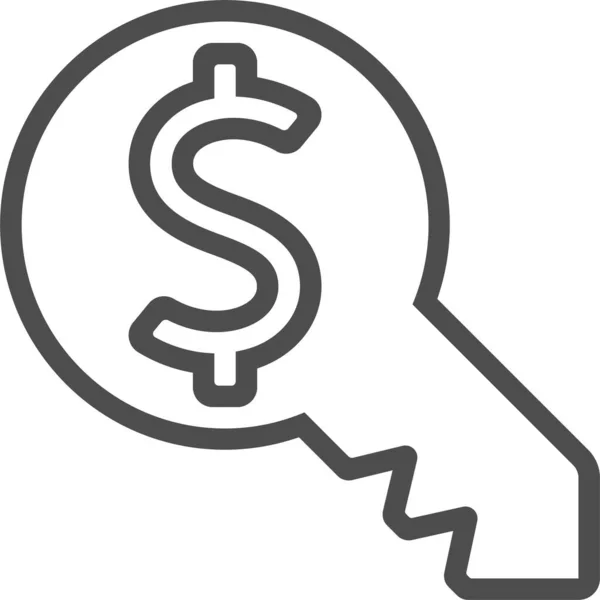 Dollar Key Key Success Icon Outline Style — Vetor de Stock