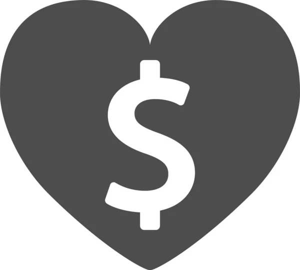 Dólar Finanzas Icono Del Corazón Estilo Sólido — Archivo Imágenes Vectoriales