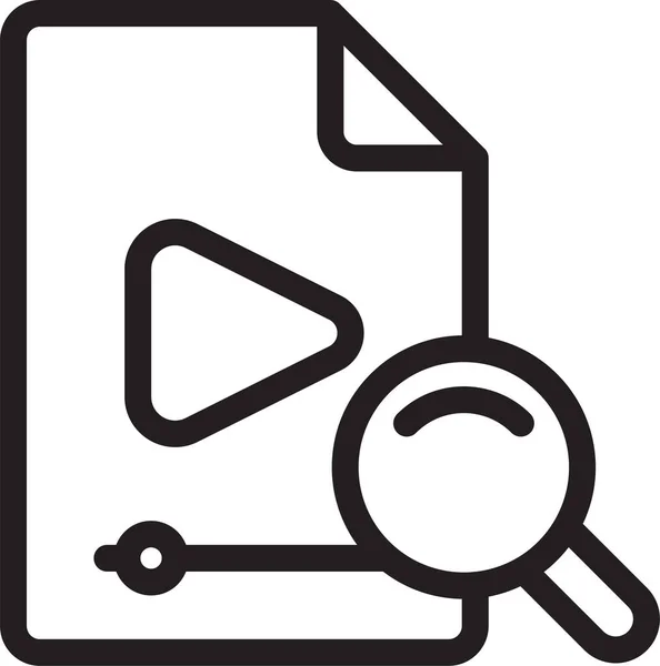 Dosya Bulma Video Büyüteç Simgesi Ana Hat Biçiminde — Stok Vektör