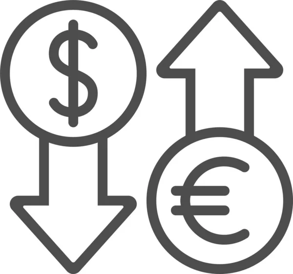 Conversione Valuta Icona Dollaro Stile Outline — Vettoriale Stock