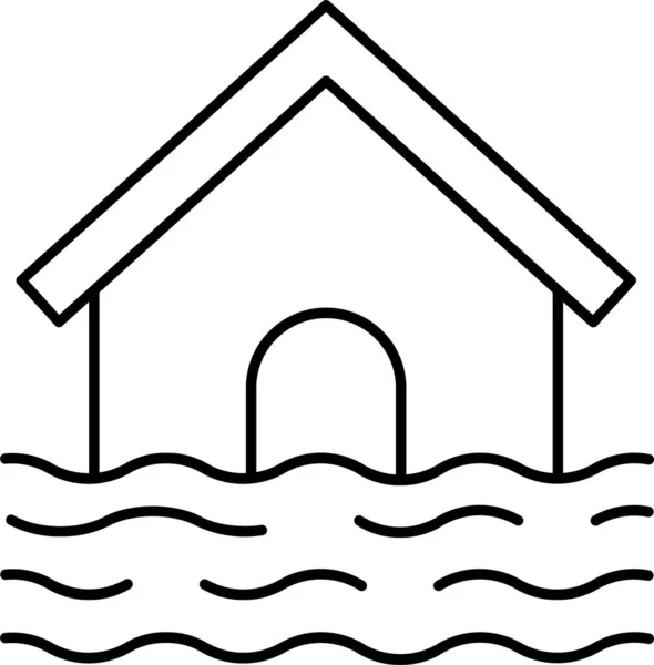 Maison Inondée Icône Inondation Dans Style Contour — Image vectorielle