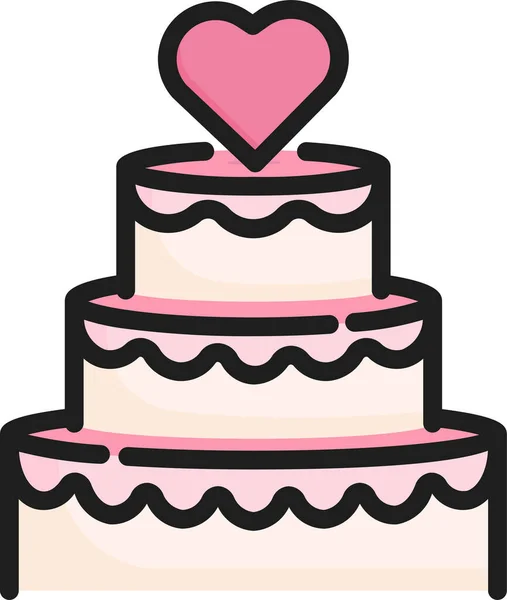 恋愛カテゴリーのケーキお祝いデザートアイコン — ストックベクタ