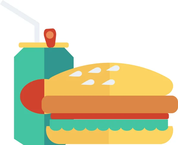 Burger Cheeseburger Coke Icône Dans Style Plat — Image vectorielle