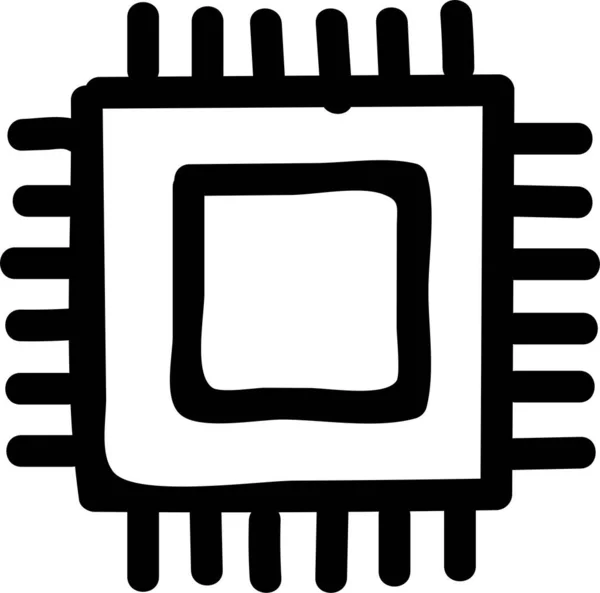 Chip Dator Cpu Ikon Handritad Stil — Stock vektor