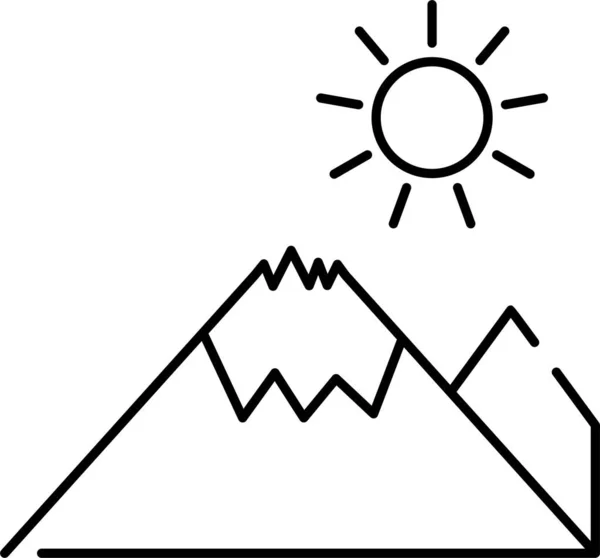 Collines Montagnes Soleil Icône Dans Style Contour — Image vectorielle