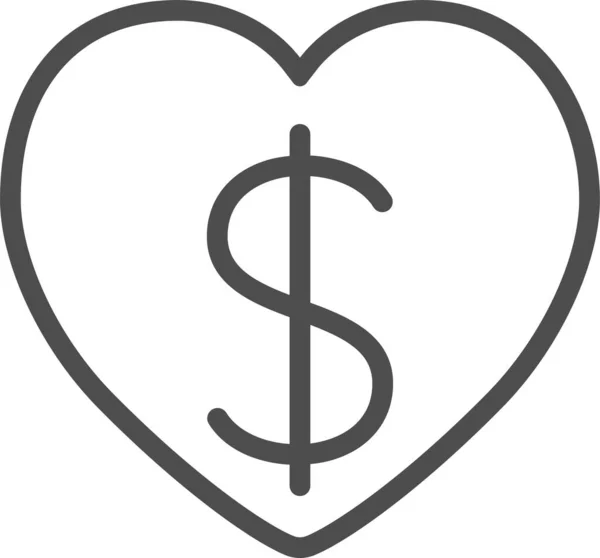 Dollar Finance Heart Icon Outline Style —  Vetores de Stock